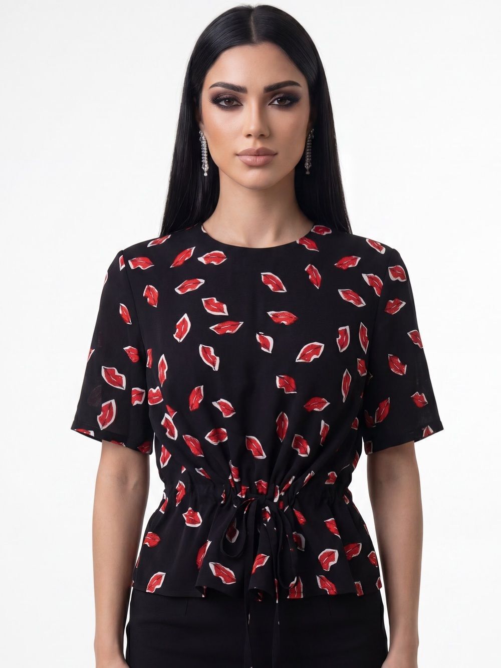 MARKUS LUPFER | Lips Blouse Short Sleeve Black Red
